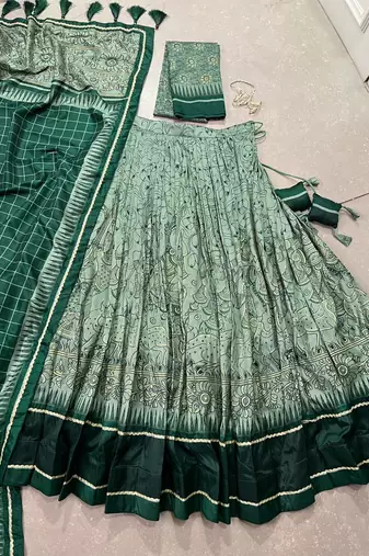  Kalamkari Print Lehenga with Grand Lace Detailing