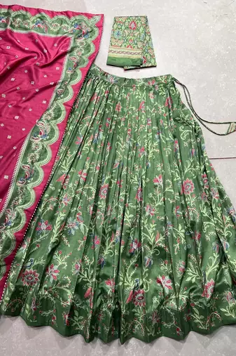 Shine Bright in Tasar silk blend Foil Printed Lehenga Choli