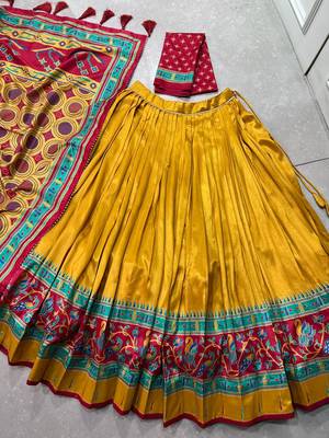 mustard tussar  silk printed lehenga choli 6