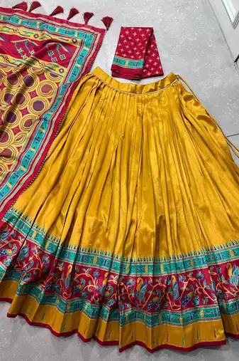 Designer Tasar Silk Printed Lehenga Choli 