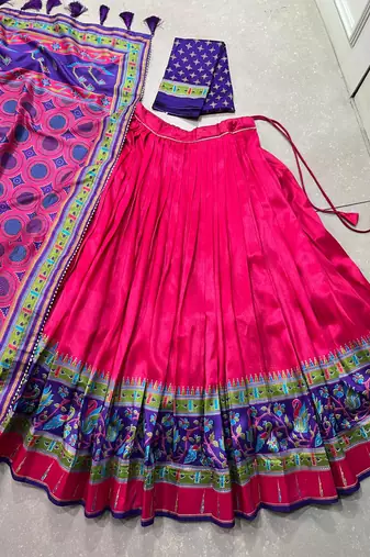 Designer Tasar Silk Printed Lehenga Choli 