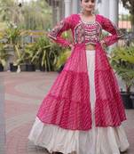 women laheriya print navratri lehenga choli with patchework set for women-full stitched free size