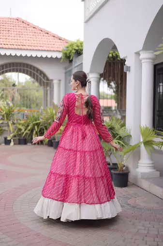women laheriya print navratri lehenga choli with patchework set for women-full stitched free size