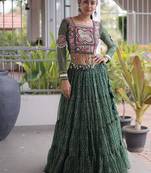 women bandhani print navratri lehenga choli with patchework set -full stitched free size