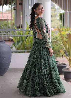 women bandhani print navratri lehenga choli with patchework set -full stitched free size 3