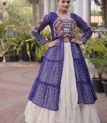 women laheriya print navratri lehenga choli with patchework set -full stitched free size