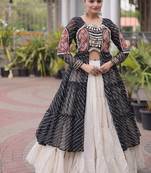 women laheriya print navratri lehenga choli with patchework set for women-full stitched free size