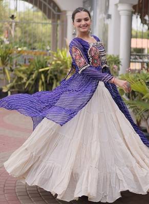 women laheriya print navratri lehenga choli with patchework set -full stitched free size 3