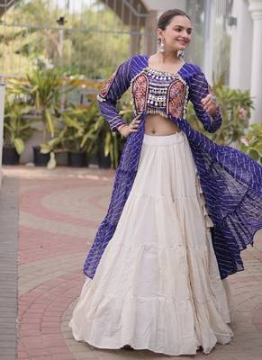 women laheriya print navratri lehenga choli with patchework set -full stitched free size 4