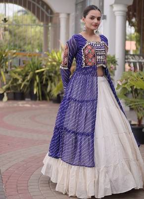 women laheriya print navratri lehenga choli with patchework set -full stitched free size 5