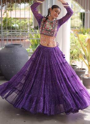 women bandhani print navratri lehenga choli with patchework set for women-full stitched free size 5