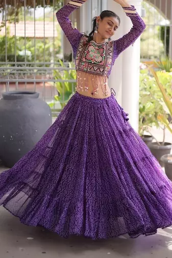 women bandhani print navratri lehenga choli with patchework set for women-full stitched free size