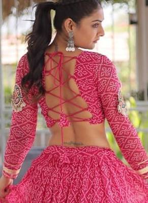 women bandhani print navratri lehenga choli with patchework set for women-full stitched free size 2