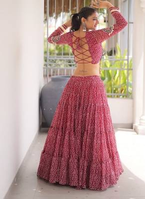 women bandhani print navratri lehenga choli with patchework set for women-full stitched free size 2