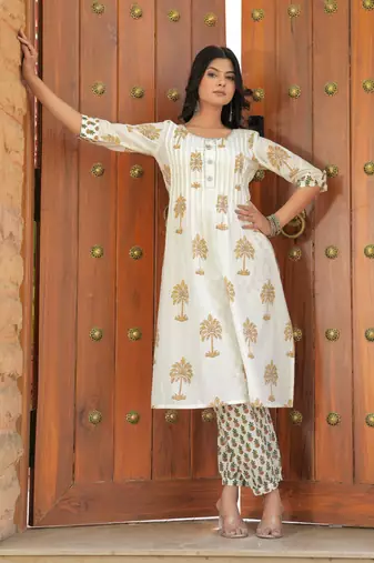 Palm Tree Hand Block Printed Kurta Salwar Set