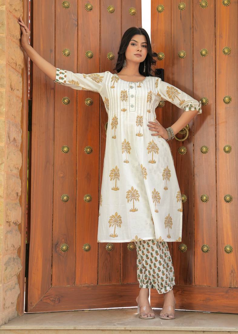 Palm Tree Hand Block Printed Kurta Salwar Set