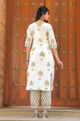 Palm Tree Hand Block Printed Kurta Salwar Set