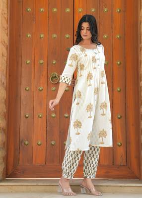 Palm Tree Hand Block Printed Kurta Salwar Set 3