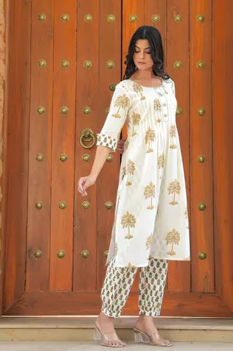 Palm Tree Hand Block Printed Kurta Salwar Set