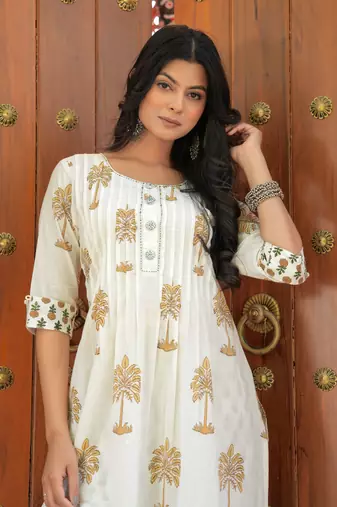 Palm Tree Hand Block Printed Kurta Salwar Set