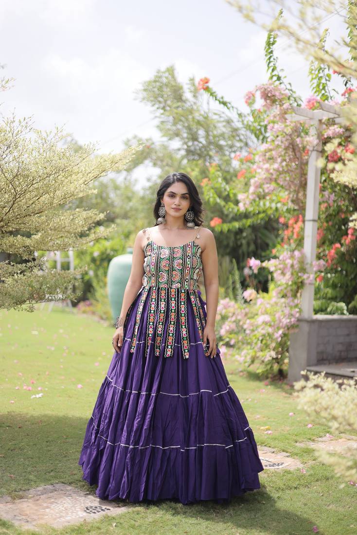 women cotton navratri lehenga choli with gota patti & lace work set for women-full stitched free size