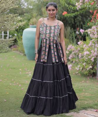 women cotton navratri lehenga choli with gota patti & lace work set for women-full stitched free size 1