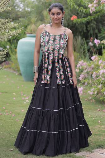 women cotton navratri lehenga choli with gota patti & lace work set for women-full stitched free size