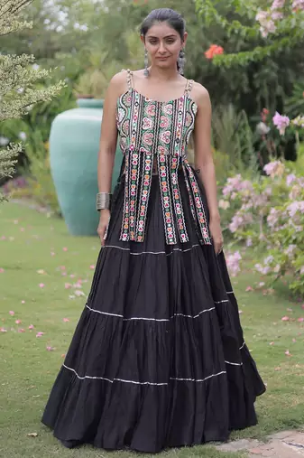 women cotton navratri lehenga choli with gota patti & lace work set for women-full stitched free size