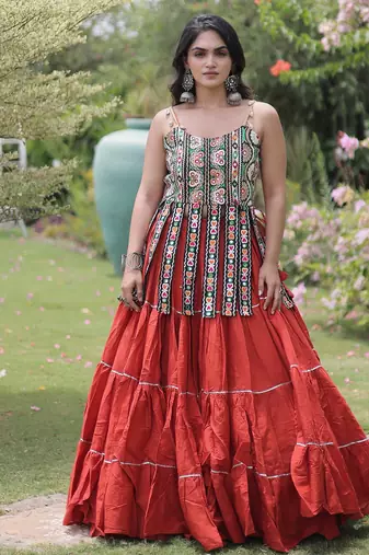 women cotton navratri lehenga choli with gota patti & lace work set for women-full stitched free size