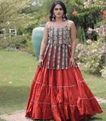 women cotton navratri lehenga choli with gota patti & lace work set for women-full stitched free size