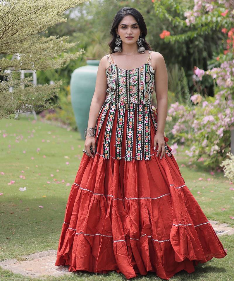 women cotton navratri lehenga choli with gota patti & lace work set for women-full stitched free size