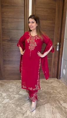 Rani Pink Embroidery And Thread Work Silk Blend Salwar Suit 1
