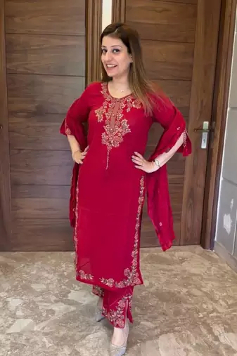 Rani Pink Embroidery And Thread Work Silk Blend Salwar Suit