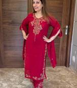 Rani Pink Embroidery And Thread Work Silk Blend Salwar Suit