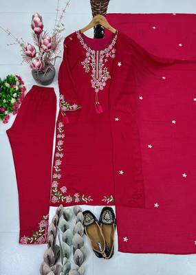 Rani Pink Embroidery And Thread Work Silk Blend Salwar Suit 3