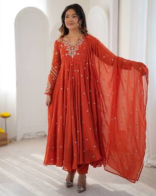 Burnt orange georgette flare anarkali suit with dupatta 1
