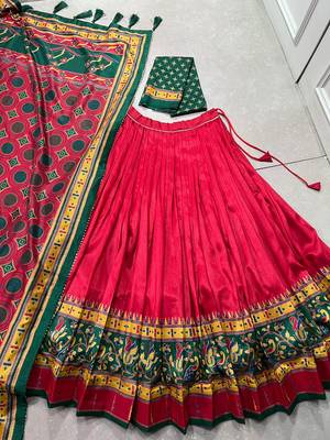 red tussar  silk lehenga with gota patti print 6