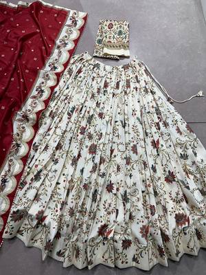 white tussar  silk navratri lehenga choli with gilded foil print 6