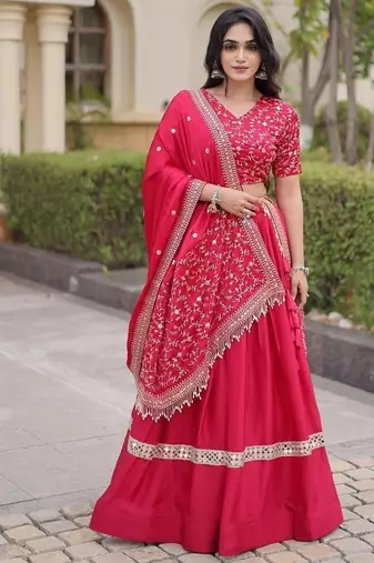 Women Embroidery Zari Sequins-work Navratri Lehenga Choli Set For Women