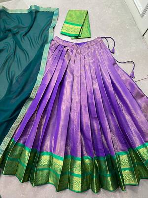 Ethnic Kanchipuram Silk Zari Border Lehenga Set 6