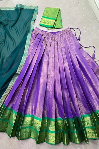 Ethnic Kanchipuram Silk Zari Border Lehenga Set