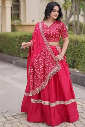 Women Embroidery Zari Sequins-work Navratri Lehenga Choli Set For Women