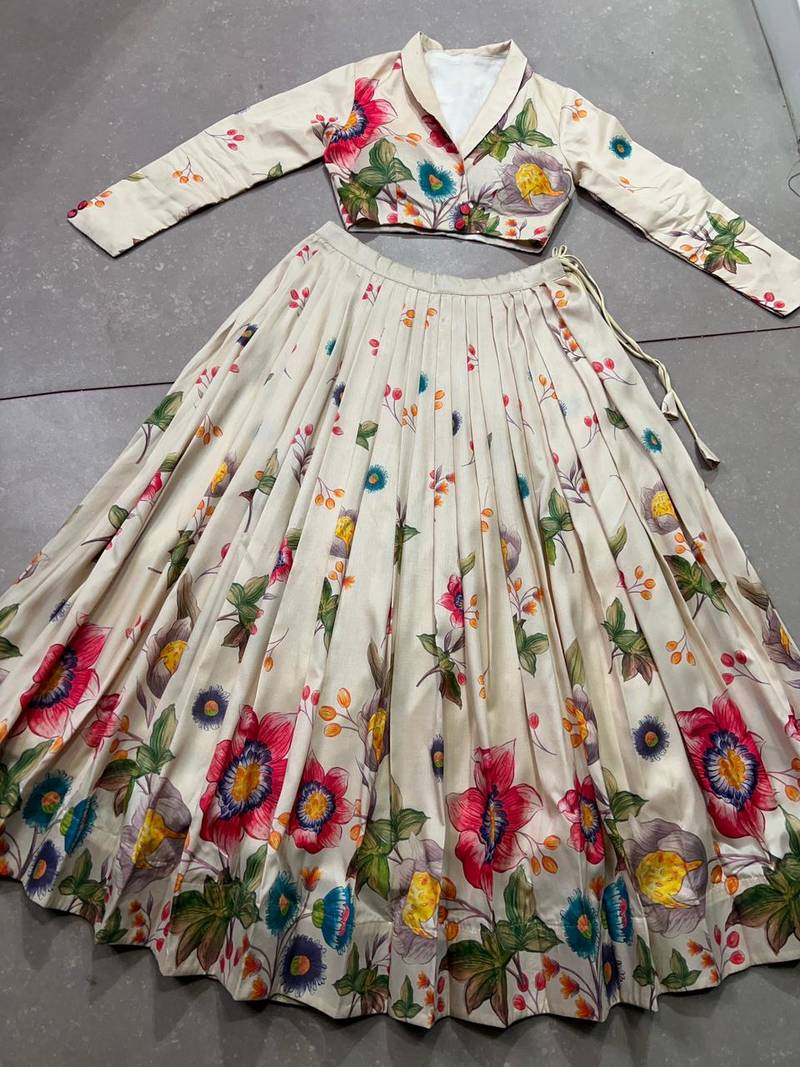 Timeless floral charm in a luxurious Tasar silk blend Lehenga Choli