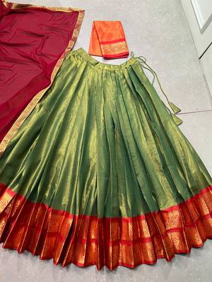 Ethnic Kanchipuram Silk Zari Border Lehenga Set 6