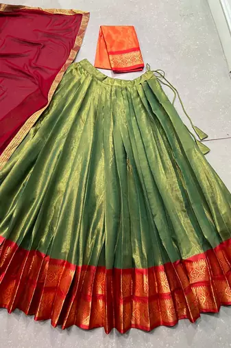 Ethnic Kanchipuram Silk Zari Border Lehenga Set