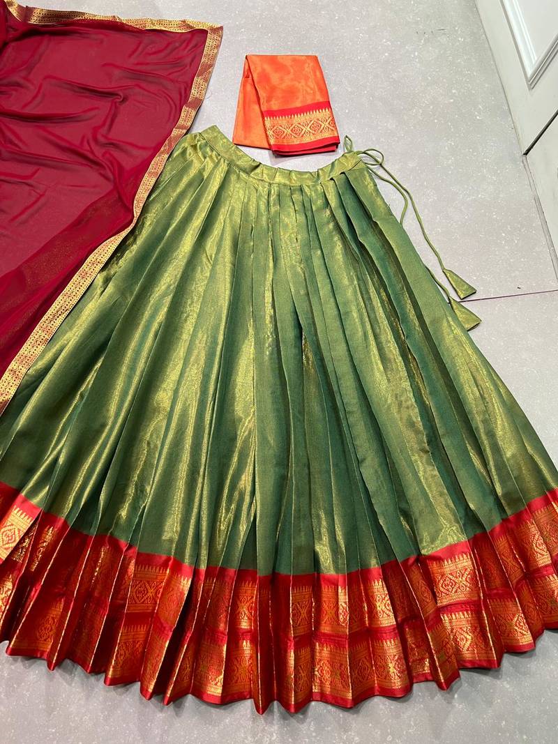 Ethnic Kanchipuram Silk Zari Border Lehenga Set