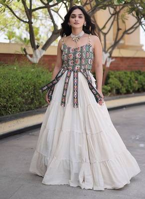 women cotton navratri lehenga choli with gota patti & lace work set -full stitched free size 1