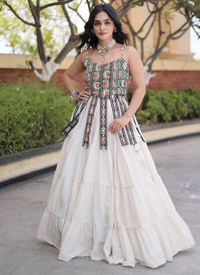 women cotton navratri lehenga choli with gota patti & lace work set -full stitched free size 2
