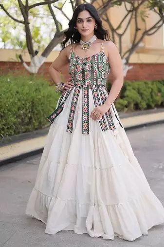 women cotton navratri lehenga choli with gota patti & lace work set -full stitched free size