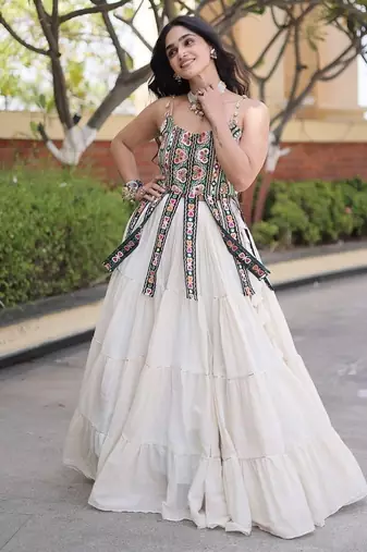women cotton navratri lehenga choli with gota patti & lace work set -full stitched free size